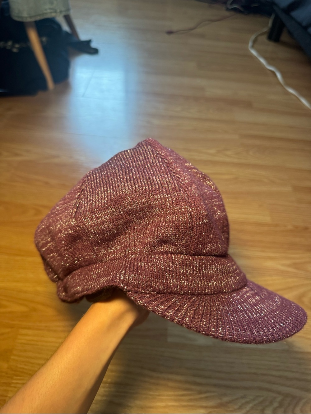 Knit Newsboy Cap in Sparkling Plum - Picture 3 of 5